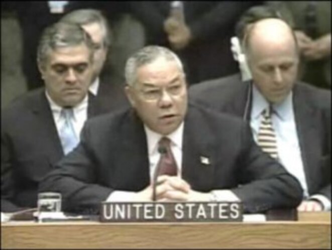 Secretary of State Colin Powell addressed the United Nations on Feb. 5. 2003, citing satellite photos which supposedly proved that Iraq had WMD, but the evidence proved bogus. Secretary of State Colin Powell addressed the United Nations on Feb. 5. 2003, citing satellite photos which supposedly proved that Iraq had WMD, but the evidence proved bogus.