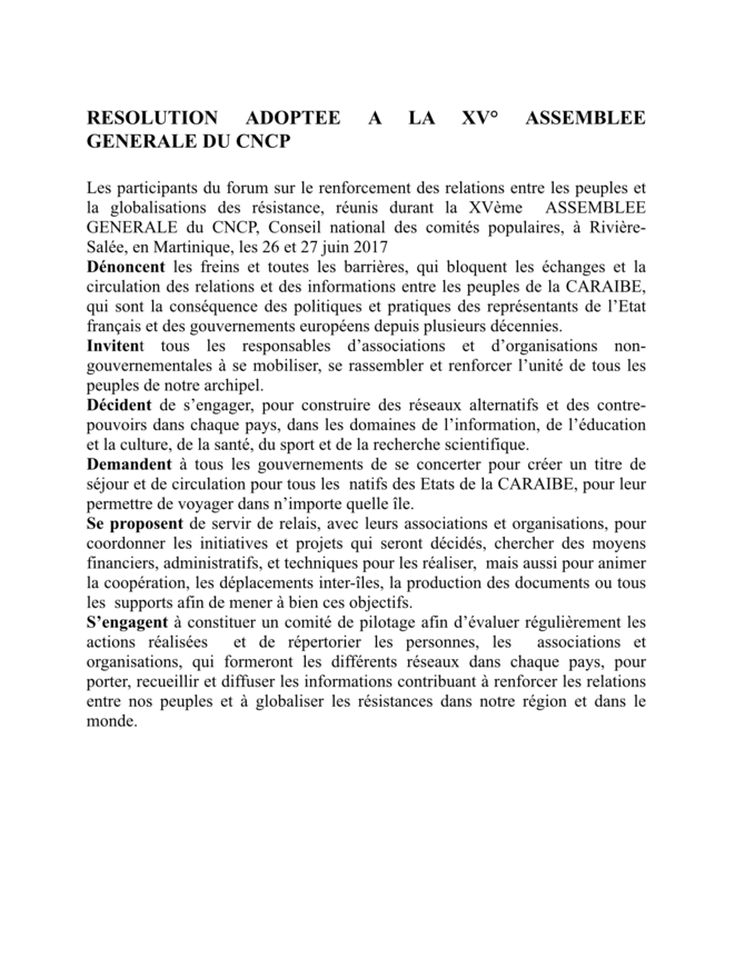 La Motion du Forum du CNCP.