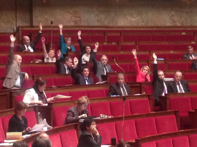 Les députés écologistes, unis, votent pour la loi de transition énergétique et croissance verte (2015) © F. Guerrien Les députés écologistes, unis, votent pour la loi de transition énergétique et croissance verte (2015) © F. Guerrien