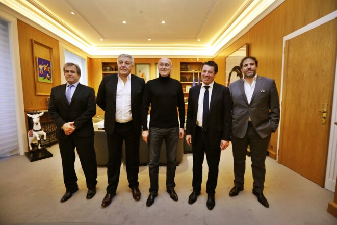 C. Atcher (2e en partant de la gauche) avec B. Laporte et C. Estrosi à Nice en février. © Twitter @Cestrosi C. Atcher (2e en partant de la gauche) avec B. Laporte et C. Estrosi à Nice en février. © Twitter @Cestrosi