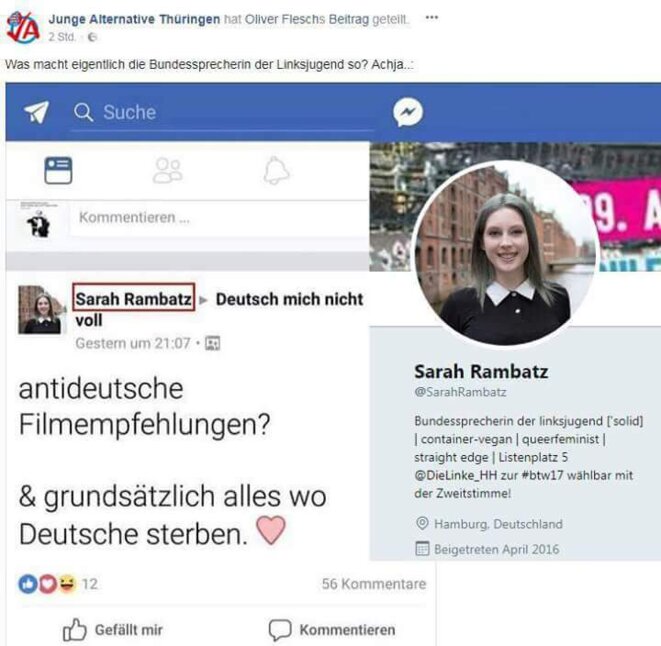 Capture d’écran du post qui se lit comme suit: »des recommendations de films anti-allemands? » (« antideutsche Filmempfehlungen? ») »De préférence ceux dans lesquels les Allemands meurent » (« grundsatzlich alles wo Deutsche sterben ») Capture d’écran du post qui se lit comme suit: »des recommendations de films anti-allemands? » (« antideutsche Filmempfehlungen? ») »De préférence ceux dans lesquels les Allemands meurent » (« grundsatzlich alles wo Deutsche sterben »)