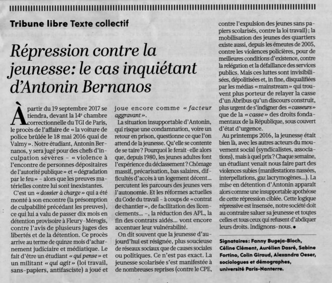 Répression contre la jeunesse : le cas inquiétant d'Antonin Bernanos Répression contre la jeunesse : le cas inquiétant d'Antonin Bernanos