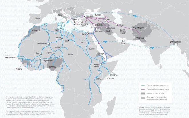 Las principales rutas migratorias en 2017. Las principales rutas migratorias en 2017.