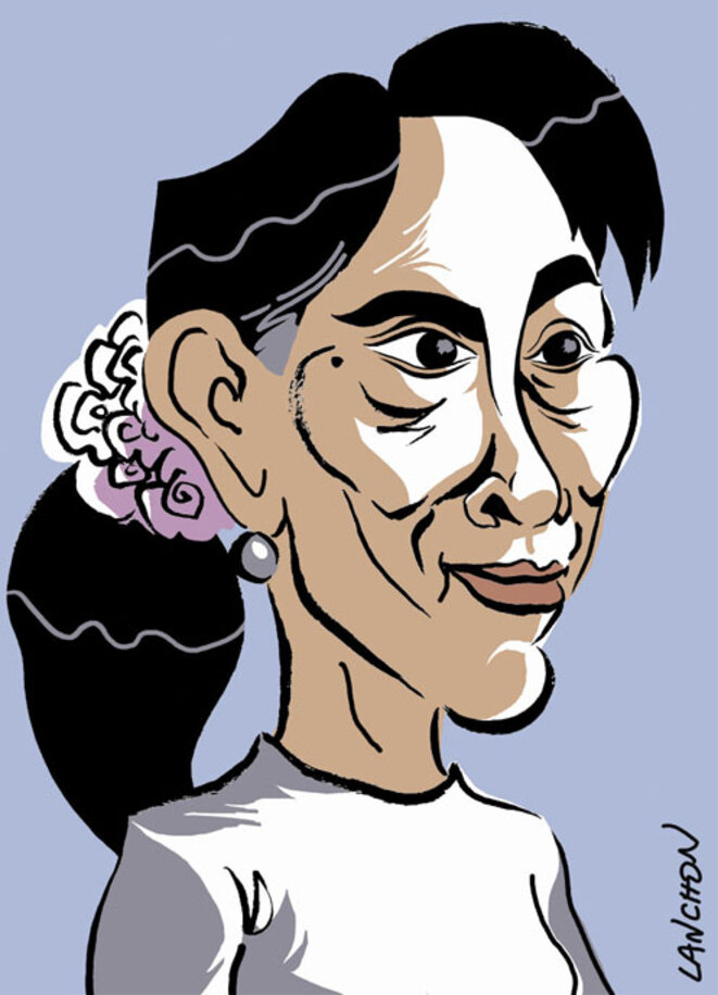 Caricature-portrait (cari-portrait?) d'Aung San Suu Kyi