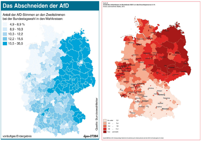 GAUCHE vote AfD ; DROITE bénéficiaires HARTZ-IV © DPA ; FES GAUCHE vote AfD ; DROITE bénéficiaires HARTZ-IV © DPA ; FES
