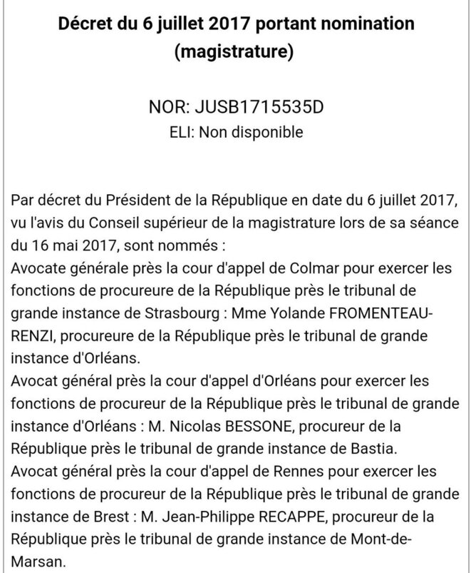 Décret du 6 juillet 2017 portant nomination magistrature Décret du 6 juillet 2017 portant nomination magistrature