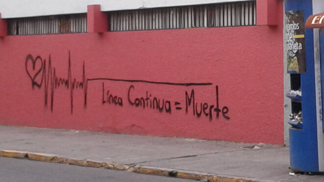 ligne continue = mort. Graffiti à Tegucigalpa, capitale du Honduras © Kassandra ligne continue = mort. Graffiti à Tegucigalpa, capitale du Honduras © Kassandra