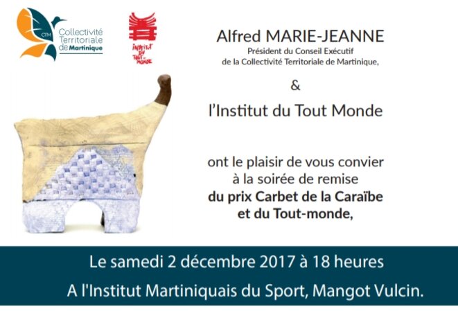 URGENT : Changement de lieu pour la cérémonie de remise du Prix Carbet, 2 DÉC. 2017