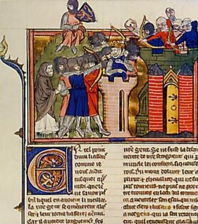 Siège de Jérusalem par les Croisés - enluminure du XIVe siècle Siège de Jérusalem par les Croisés - enluminure du XIVe siècle