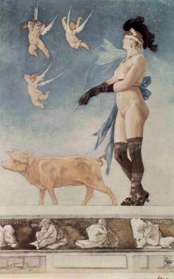 La Dame au cochon – Pornokrates © Félicien Rops, 1878 La Dame au cochon – Pornokrates © Félicien Rops, 1878