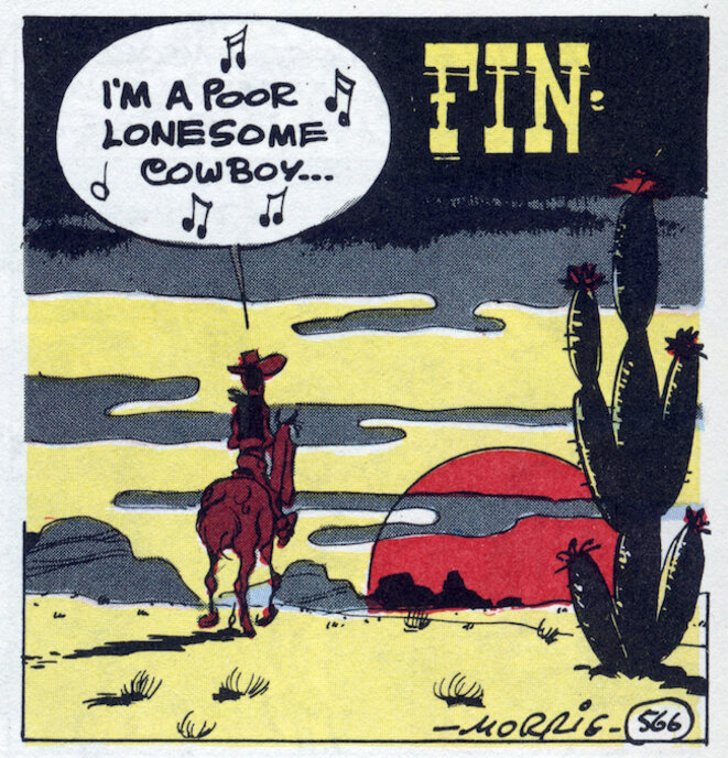 Une case de fin d’un album « I’m a poor lonesome cowboy ». Crédit : © Lucky comics, 2017 Une case de fin d’un album « I’m a poor lonesome cowboy ». Crédit : © Lucky comics, 2017
