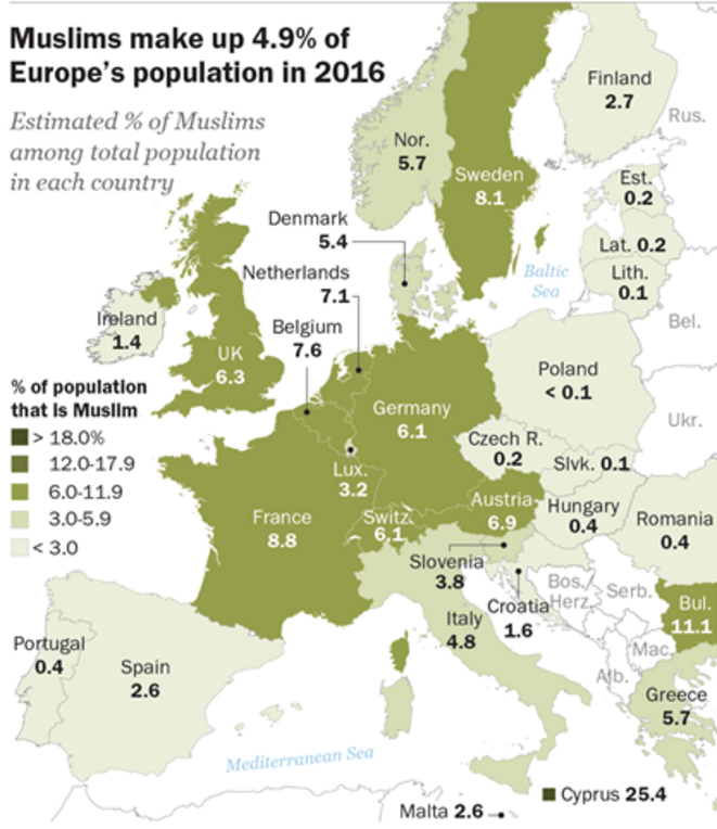 pays musulmans carte La croissance de la population musulmane en Europe d'ici à 2050 