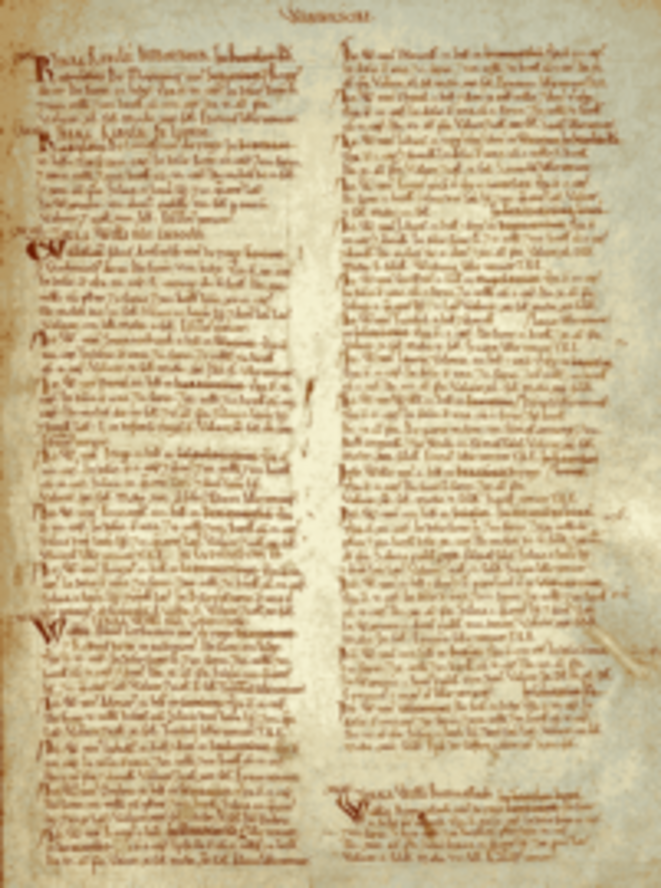 A page from the Domesday Book. A page from the Domesday Book.