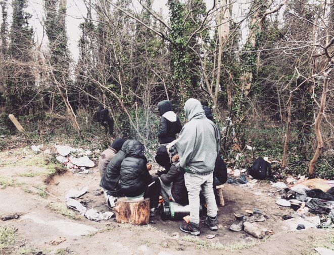 A group of migrants living rough in Calais, February 2018. © Elisa Perrigueur. A group of migrants living rough in Calais, February 2018. © Elisa Perrigueur.