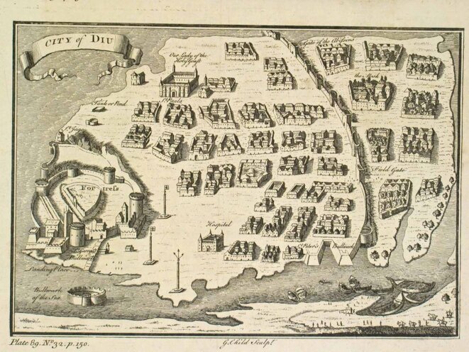 "City of Diu" in Thomas Salmon, "The Universal Traveller", Londres, 1752 (1729). "City of Diu" in Thomas Salmon, "The Universal Traveller", Londres, 1752 (1729).