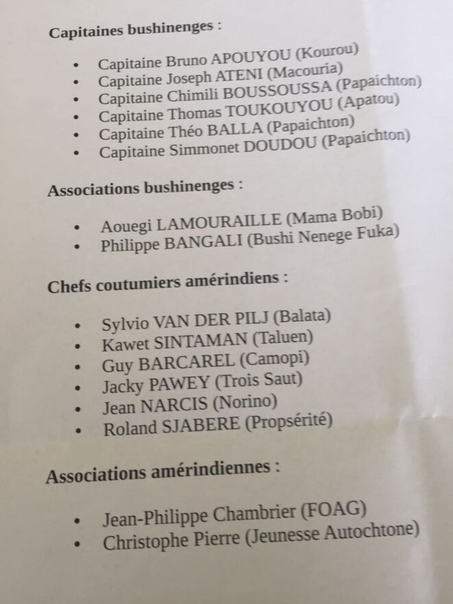 La composition du Grand Conseil Coutumier de la Guyane.