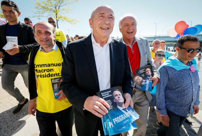 Gérard Collomb en campagne pour Emmanuel Macron à Lyon, le 10 avril 2017. © Reuters Gérard Collomb en campagne pour Emmanuel Macron à Lyon, le 10 avril 2017. © Reuters