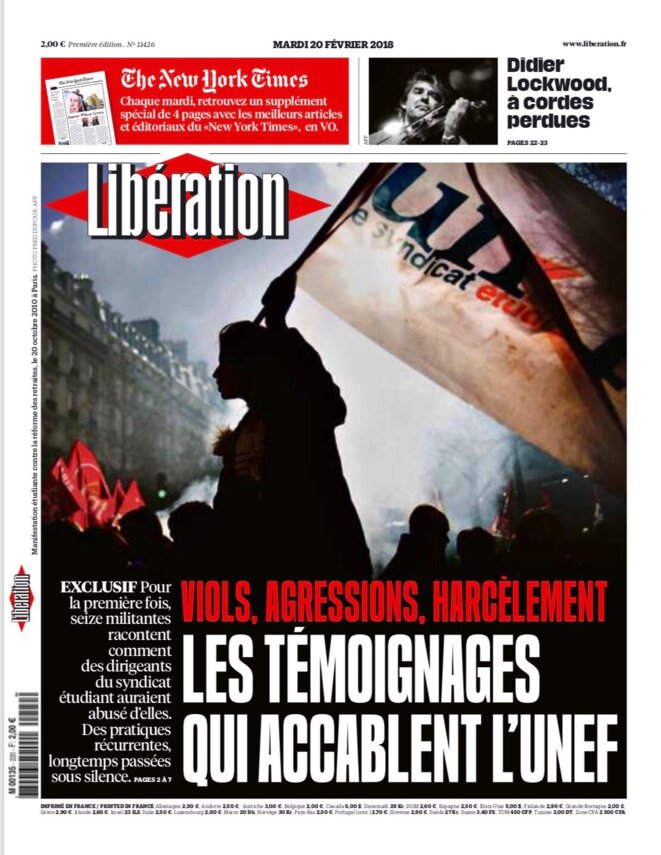 La Une de «Libération» du 20 février. La Une de «Libération» du 20 février.