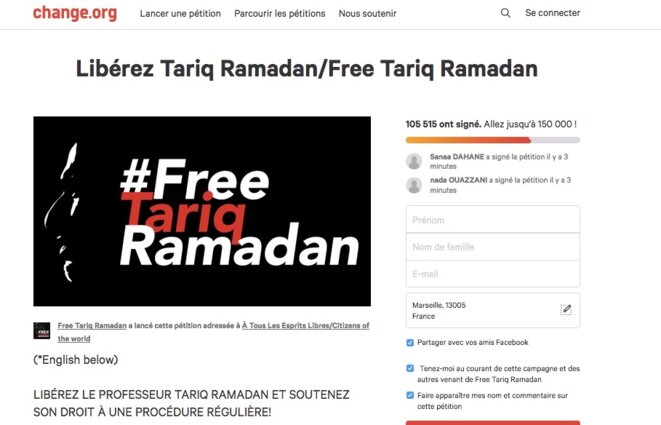 Pétition en faveur de la libération de Tariq Ramadan.