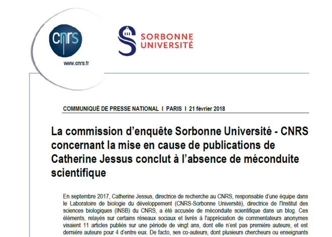 Rapport de la commission d'enquête Sorbonne Université - CNRS © CNRS