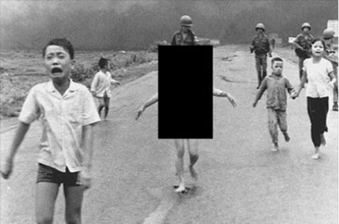 La photo prise en 1972 par le Vietnamien Nick Ut Cong Huynh (Associated Press), censurée car je ne veux pas risquer 3 ans de prison. © Nick Ut Cong Huynh La photo prise en 1972 par le Vietnamien Nick Ut Cong Huynh (Associated Press), censurée car je ne veux pas risquer 3 ans de prison. © Nick Ut Cong Huynh