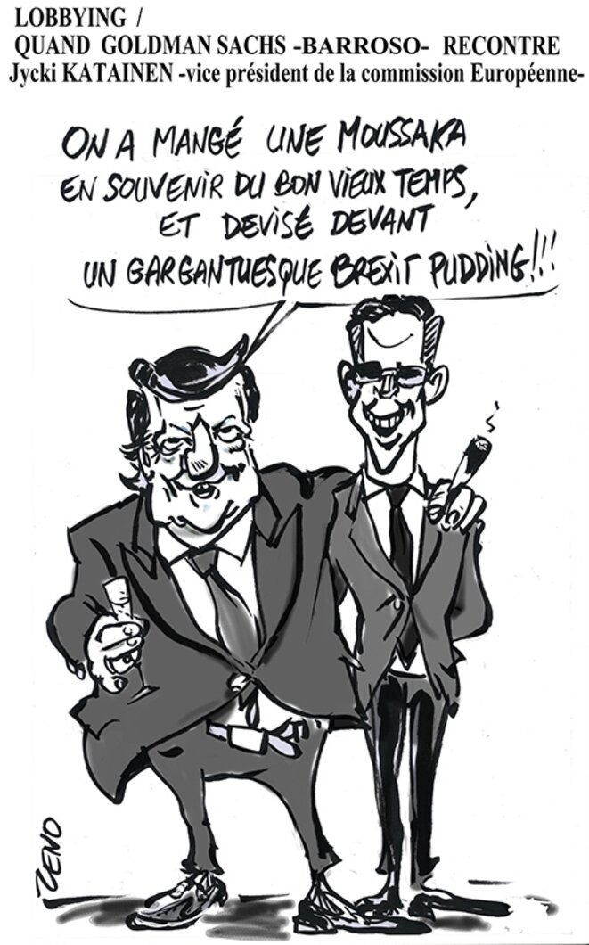 Lobbying: Barroso-Jycki Katainen / Glodman Sachs-Commission Européenne © zeno Lobbying: Barroso-Jycki Katainen / Glodman Sachs-Commission Européenne © zeno