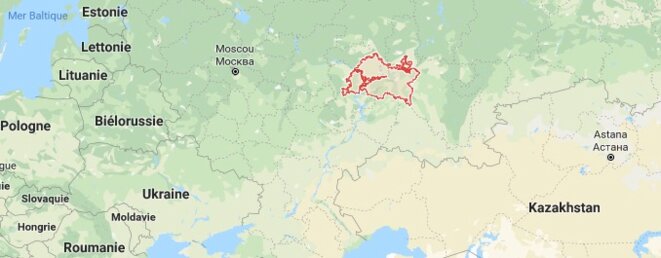 En rouge, la République du Tatarstan. © Google Maps En rouge, la République du Tatarstan. © Google Maps