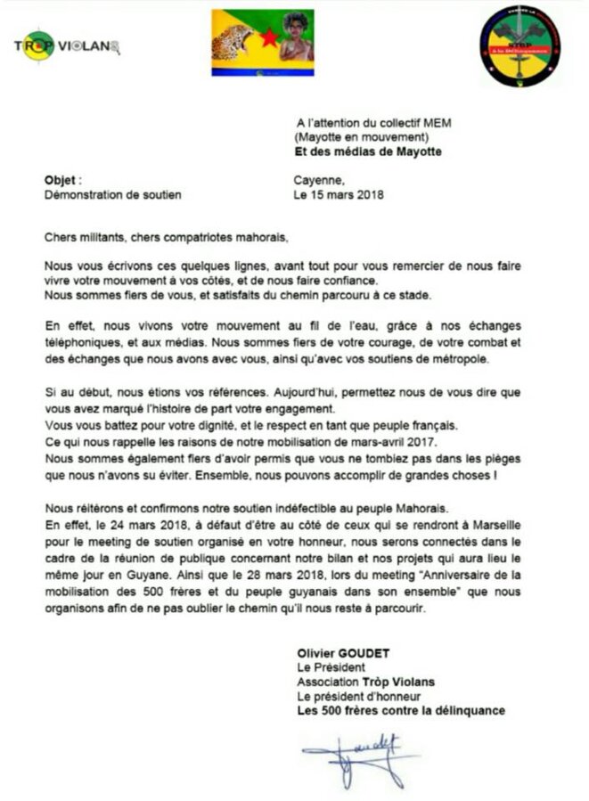 La lettre de soutien d'Olivier Goudet, le président de Tròp Violans et président d'honneur de l'association 500 frères contre la délinquance La lettre de soutien d'Olivier Goudet, le président de Tròp Violans et président d'honneur de l'association 500 frères contre la délinquance