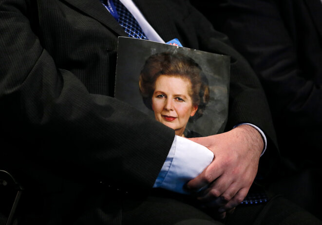 Portrait de Margaret Thatcher porté lors de ses obsèques. © Reuters Portrait de Margaret Thatcher porté lors de ses obsèques. © Reuters