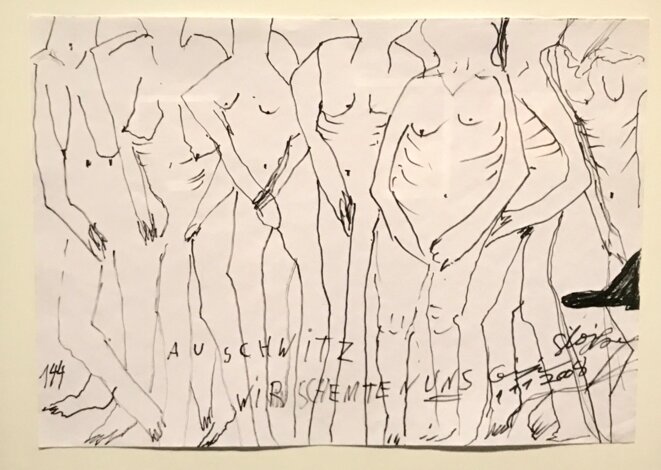 Ceija Stojka, "Auschwitz wir schemte n uns", encre sur papier. © Ceija Stojka Ceija Stojka, "Auschwitz wir schemte n uns", encre sur papier. © Ceija Stojka
