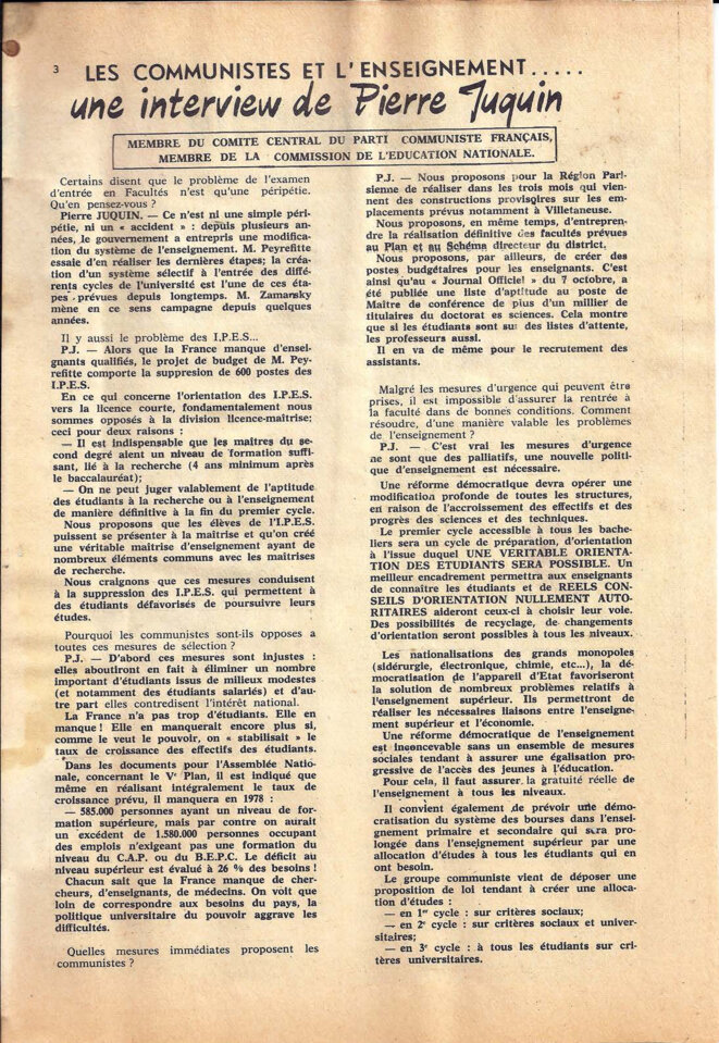 Journal du secteur sciences de l'union des étudiants communistes de France, décembre 1967, page 3/8 © UECF, union des étudiants communistes de France Journal du secteur sciences de l'union des étudiants communistes de France, décembre 1967, page 3/8 © UECF, union des étudiants communistes de France