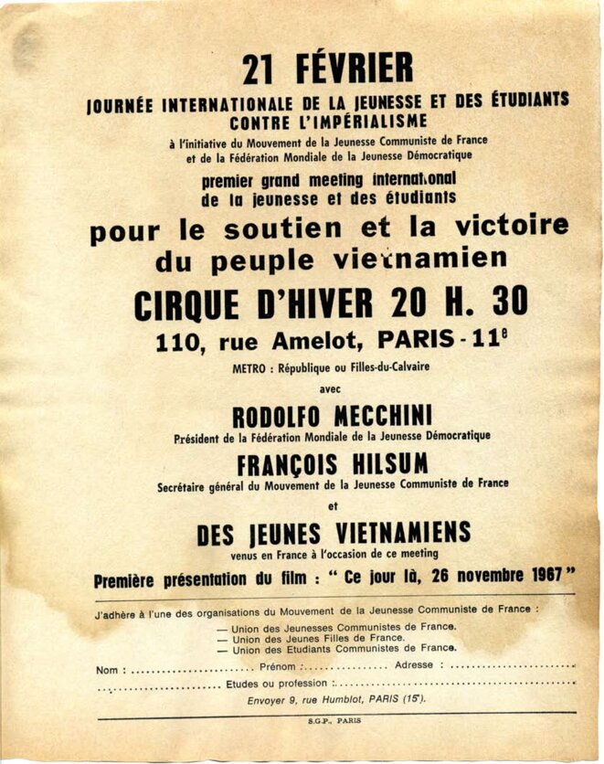 grand meeting international de la jeunesse et des étudiants pour le soutien et la victoire du peuple vietnamien © les jeunesses communistes de France et la fédération mondiale de la jeunesse grand meeting international de la jeunesse et des étudiants pour le soutien et la victoire du peuple vietnamien © les jeunesses communistes de France et la fédération mondiale de la jeunesse