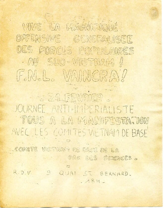 appel à la manifestation du 21 février pour le peuple vietnamien © Comité Vietnam de base de la fac des sciences 1968 appel à la manifestation du 21 février pour le peuple vietnamien © Comité Vietnam de base de la fac des sciences 1968