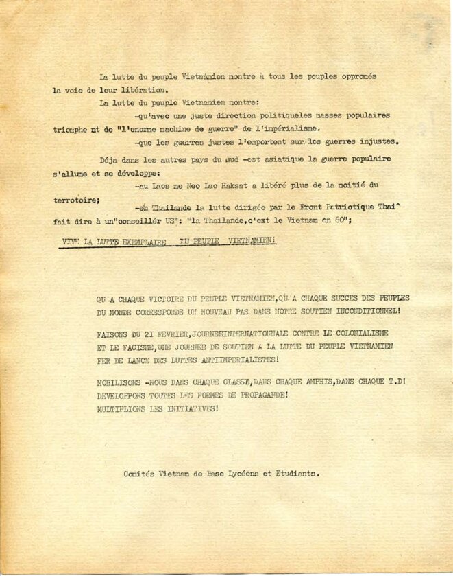 21 février 1944 - 21février 1968; appel à la manifestation (suite) © Comités Vietnam de base lycéens et étudiants 21 février 1944 - 21février 1968; appel à la manifestation (suite) © Comités Vietnam de base lycéens et étudiants