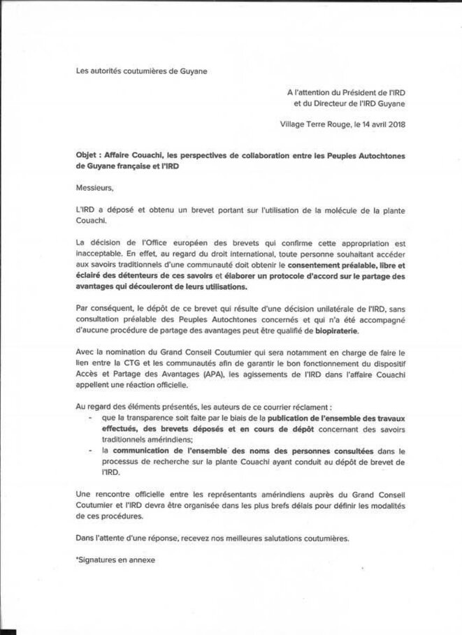 Autorité coutumières de Guyane VS Institut de Recherche Dévellopelent (IRD) 1/2.