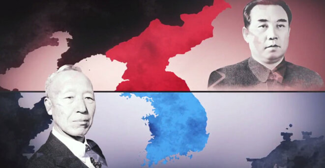 Syngman Rhee (1875-1965) et son voisin du dessus Kim Il-sung (1912-1994)…