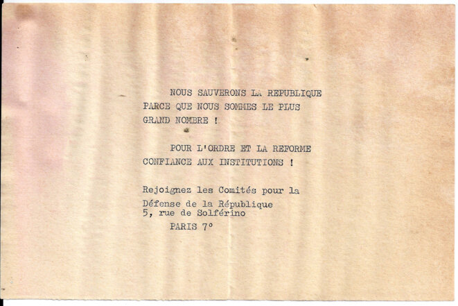 Appel à rejoindre les comités pour la défense de la République, CDR. © Comité de défense de la République Appel à rejoindre les comités pour la défense de la République, CDR. © Comité de défense de la République