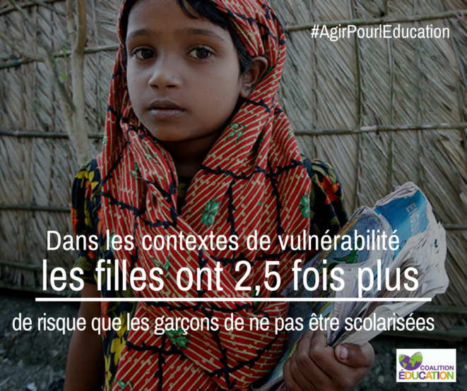 Les filles dans les pays en situation de crise sont 2.5 fois plus susceptibles que les garçons de ne pas aller à l'école © Coalition Education Les filles dans les pays en situation de crise sont 2.5 fois plus susceptibles que les garçons de ne pas aller à l'école © Coalition Education
