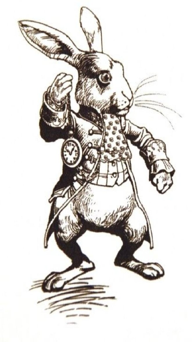 "The White Rabbit in Herald's Costume" by John Tenniel (illustrateur britannique 1820-1914) © John Tenniel "The White Rabbit in Herald's Costume" by John Tenniel (illustrateur britannique 1820-1914) © John Tenniel