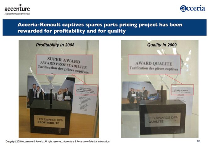 Le programme Partneo a obtenu de "super prix" interne de la profitabilité de Renaut en 2008, et le prix de la "qualité" l'année suivante. © Mediapart/EIC Le programme Partneo a obtenu de "super prix" interne de la profitabilité de Renaut en 2008, et le prix de la "qualité" l'année suivante. © Mediapart/EIC