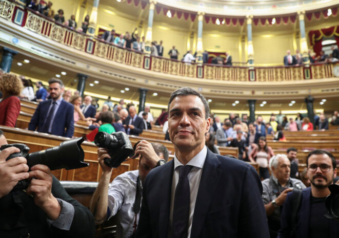 Pedro Sánchez après sa victoire au Congrès des députés le 1er juin 2018 © Reuters / Sergio Perez. Pedro Sánchez après sa victoire au Congrès des députés le 1er juin 2018 © Reuters / Sergio Perez.