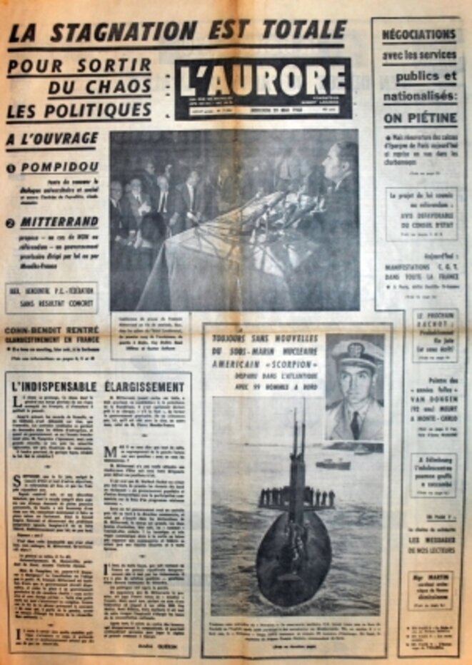 1ère page du journal © L'AURORE du 29 mai 1968 1ère page du journal © L'AURORE du 29 mai 1968