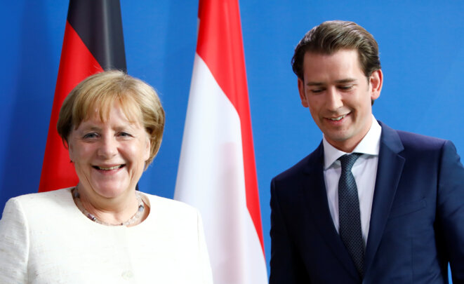 Angela Merkel et Sebastian Kurz mardi 12 juin 2018 à Berlin © Reuters / Michele Tantussi. Angela Merkel et Sebastian Kurz mardi 12 juin 2018 à Berlin © Reuters / Michele Tantussi.