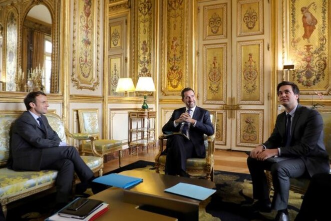 Emmanuel Macron, Christophe Castaner et Pierre Person à l’Élysée, le 20 novembre 2017. © Reuters Emmanuel Macron, Christophe Castaner et Pierre Person à l’Élysée, le 20 novembre 2017. © Reuters
