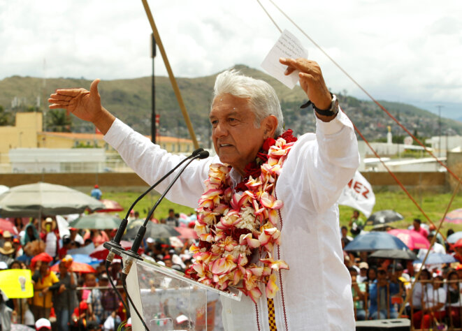 Andrés Manuel López Obrador, le 16 juin 2018, dans l'État d'Oaxaca. © Reuters / Jorge Luis Plata Andrés Manuel López Obrador, le 16 juin 2018, dans l'État d'Oaxaca. © Reuters / Jorge Luis Plata