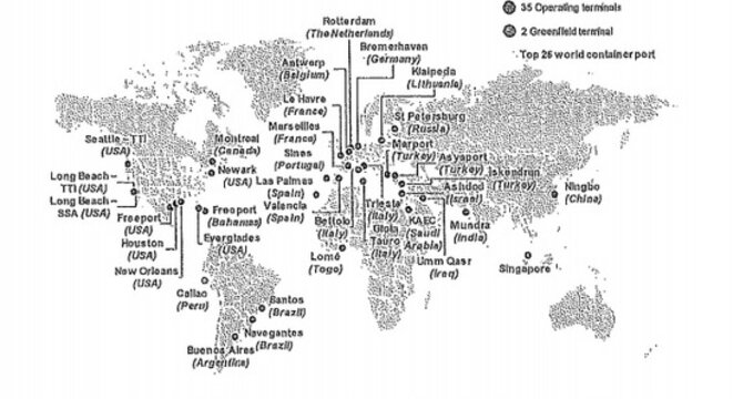 A map of the ports owned by MSC's subsidiary TIL. © extrait du rapport de gestion de TIL déposé au Luxembourg A map of the ports owned by MSC's subsidiary TIL. © extrait du rapport de gestion de TIL déposé au Luxembourg