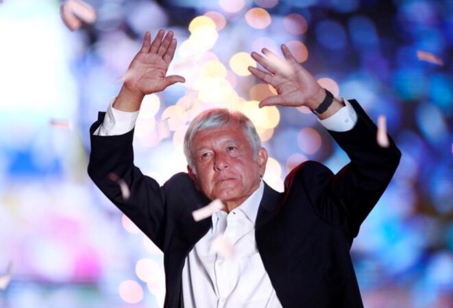 28 juin. Andrés Manuel López Obrador lors de son dernier meeting de campagne, à Mexico. © Reuters 28 juin. Andrés Manuel López Obrador lors de son dernier meeting de campagne, à Mexico. © Reuters