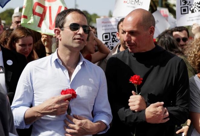 Benoît Hamon et Yanis Varoufakis en avril à Lisbonne © Reuters Benoît Hamon et Yanis Varoufakis en avril à Lisbonne © Reuters