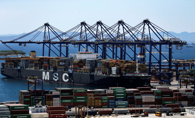 An MSC container ship. An MSC container ship.