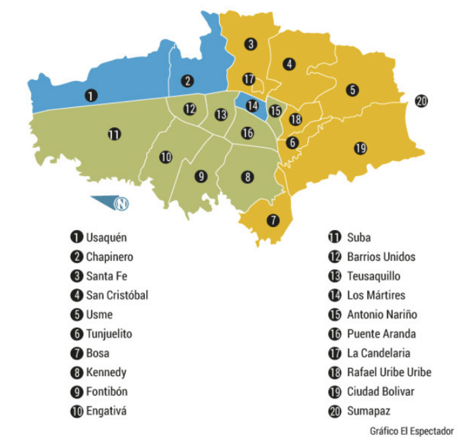 Resultado voto Bogota primera vuelta por localidad © El Espectador Resultado voto Bogota primera vuelta por localidad © El Espectador